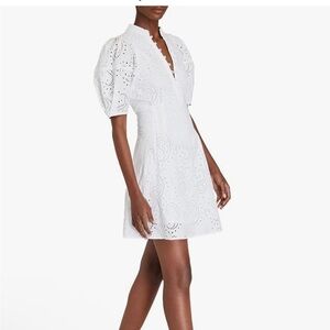 Club Monaco White Puff Sleeve V-Neck Mini Dress